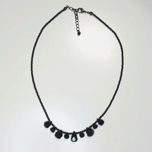 Handmade Black Onyx Faceted Glass Necklace, 16"- 18"